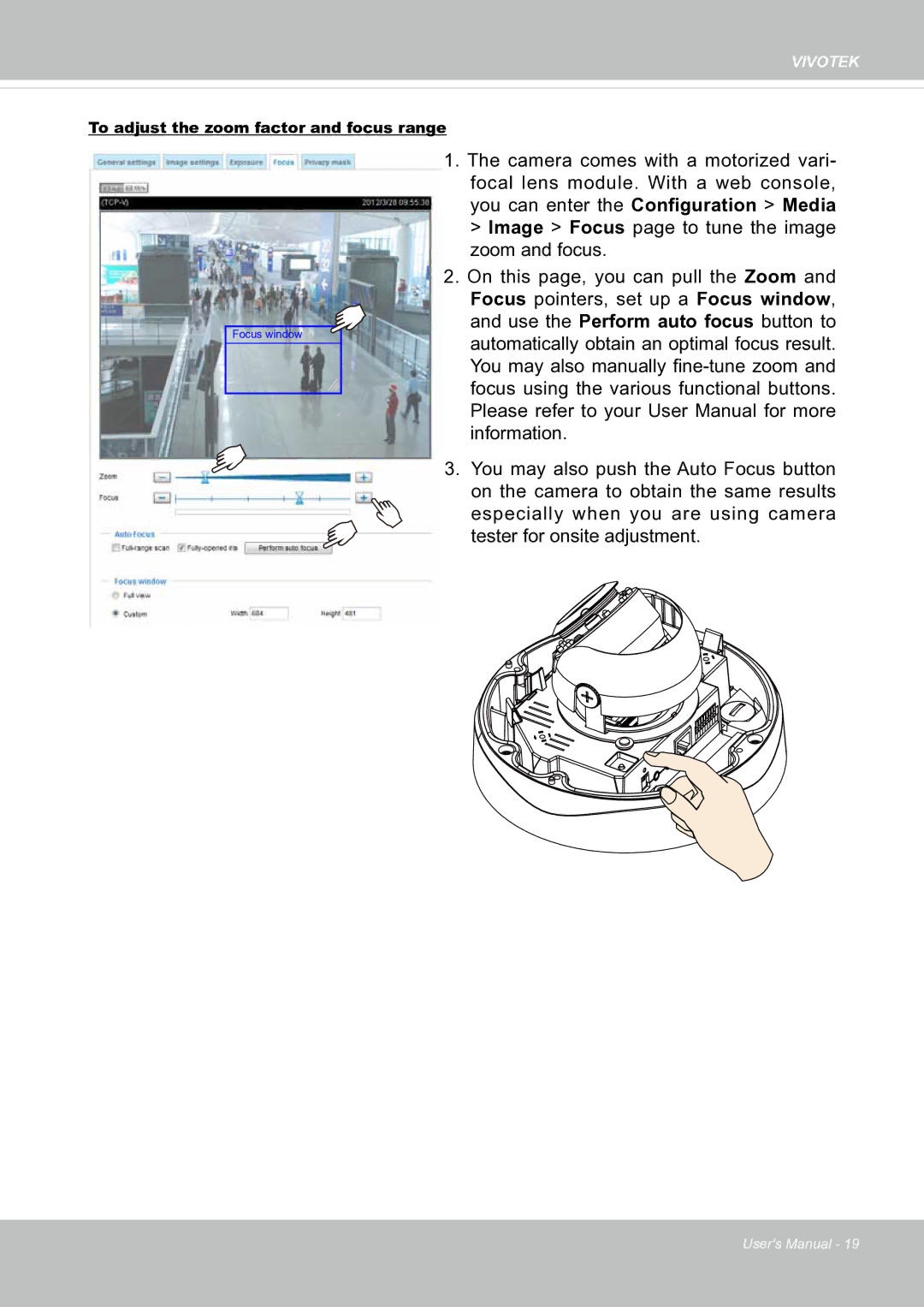 Vivotek fd8363 user manual To adjust the zoom factor and focus range 