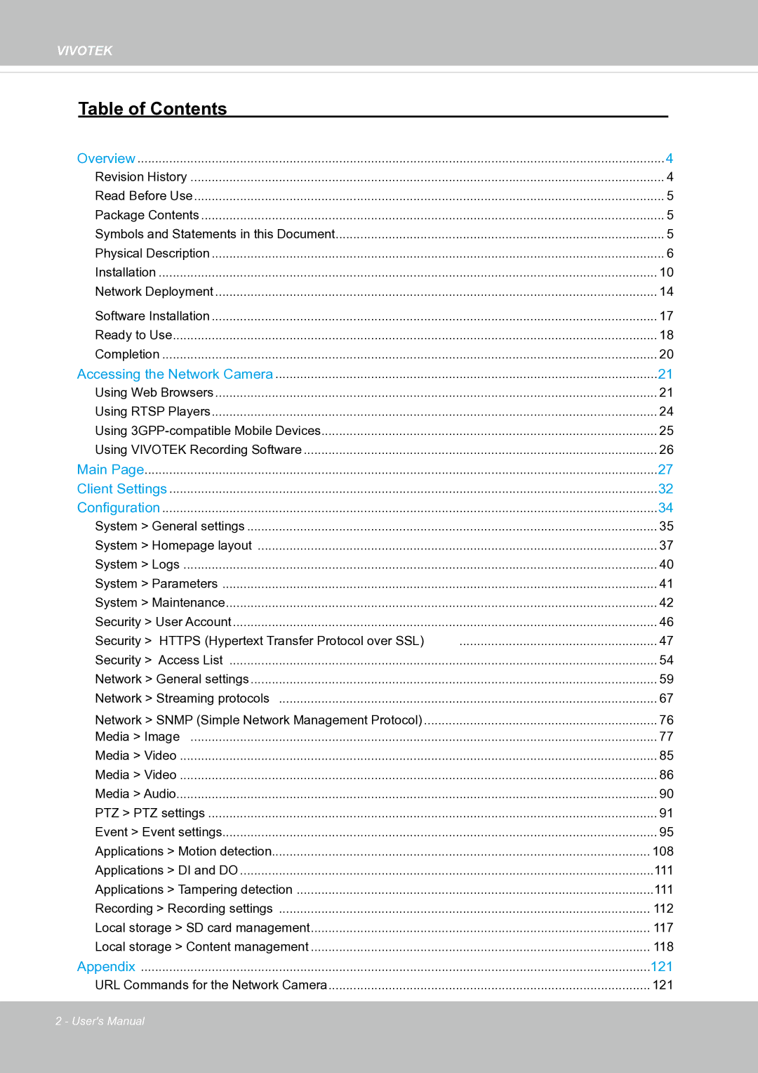 Vivotek fd8363 user manual Table of Contents 