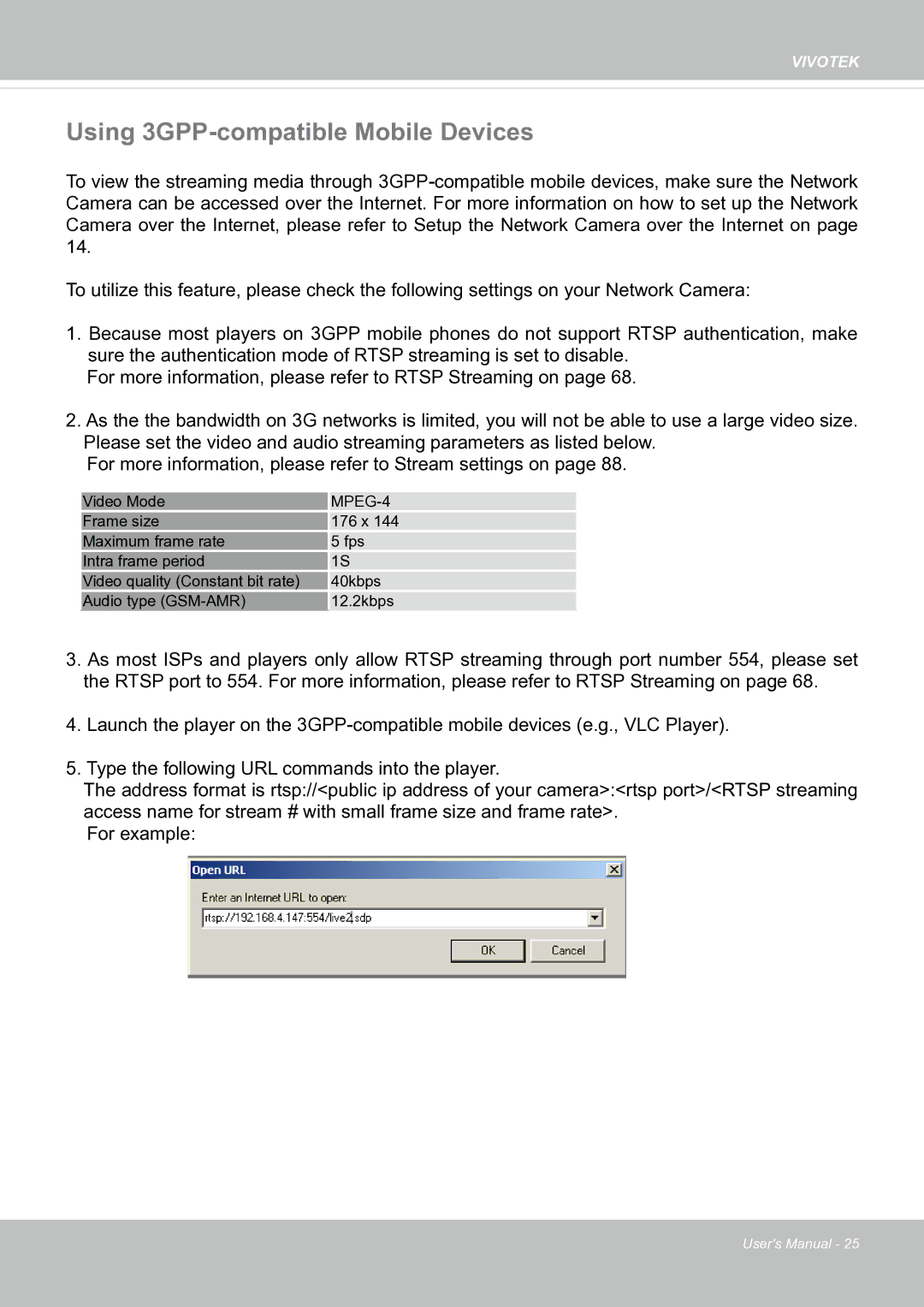 Vivotek fd8363 user manual Using 3GPP-compatible Mobile Devices, MPEG-4 