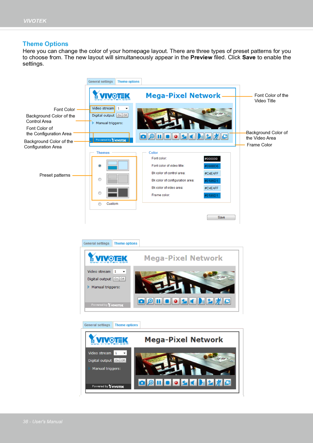 Vivotek fd8363 user manual Theme Options 