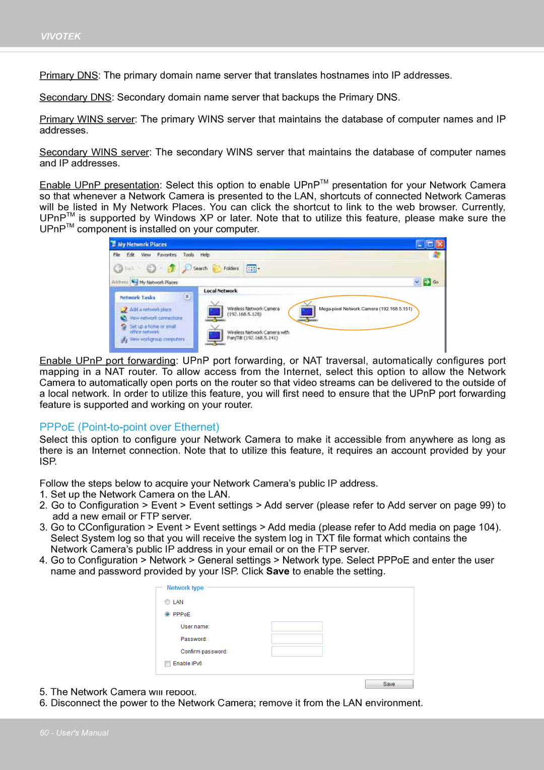 Vivotek fd8363 user manual PPPoE Point-to-point over Ethernet 