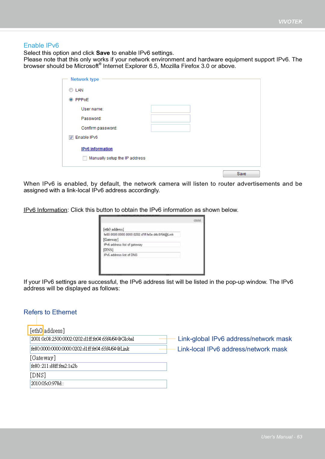 Vivotek fd8363 user manual Enable IPv6 