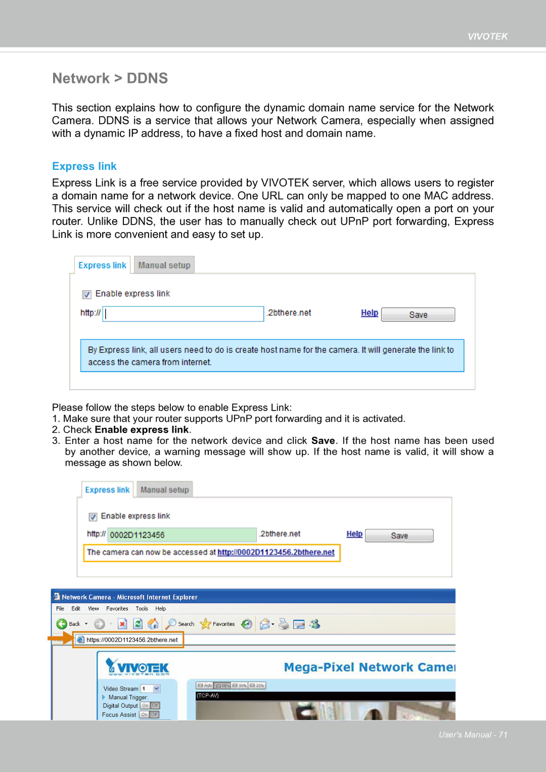 Vivotek fd8363 user manual Network Ddns, Express link 