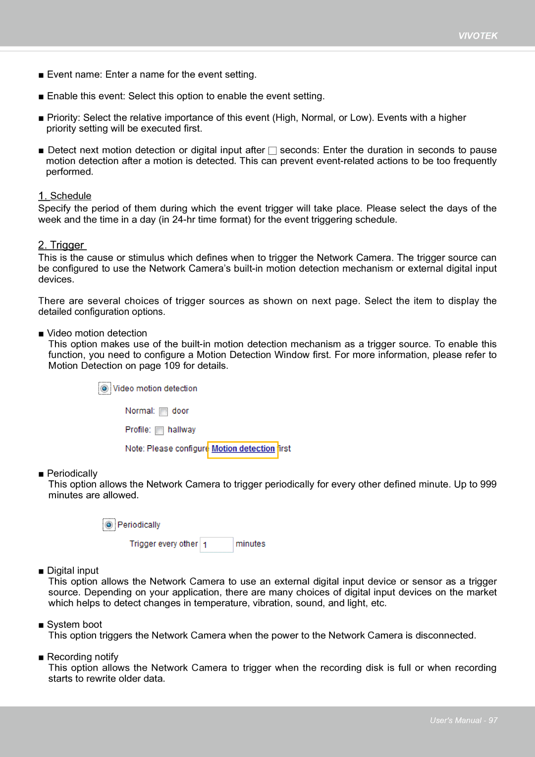 Vivotek fd8363 user manual Trigger 