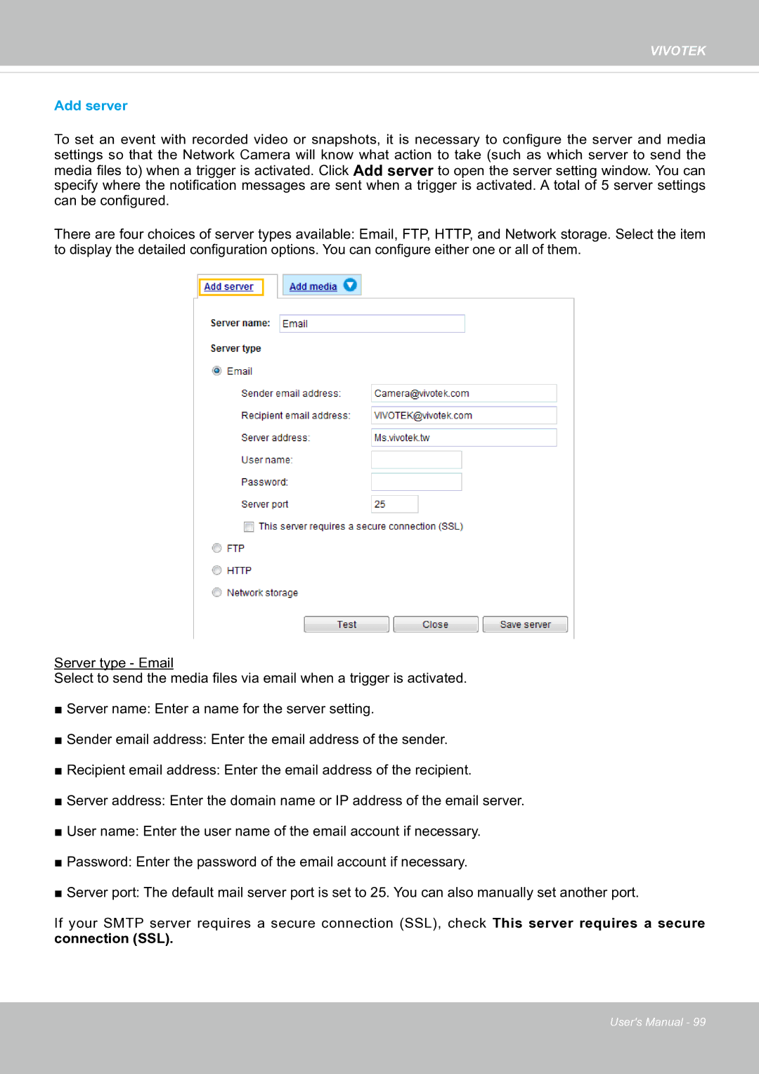 Vivotek fd8363 user manual Add server 