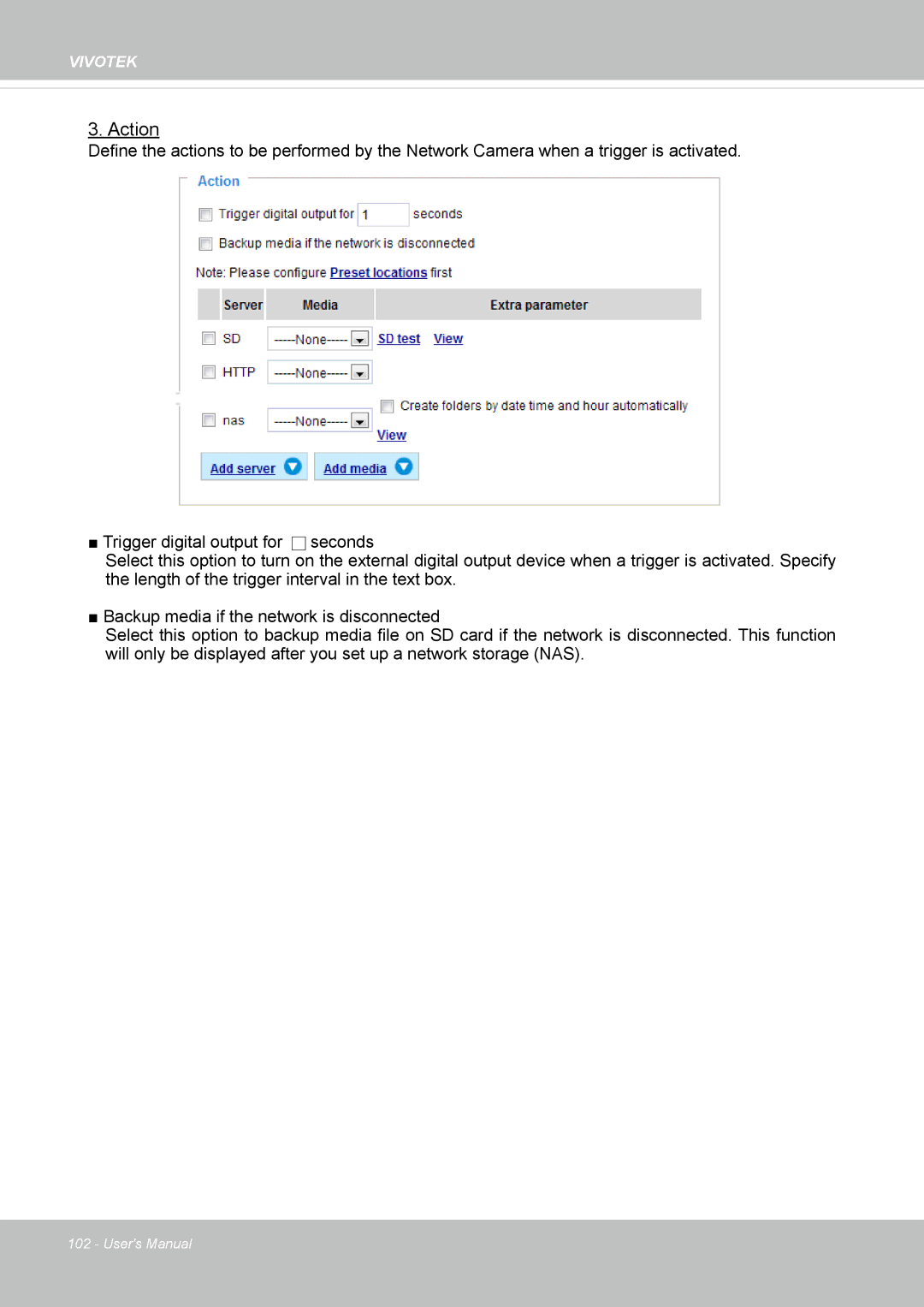 Vivotek FD8365EHV user manual Action 