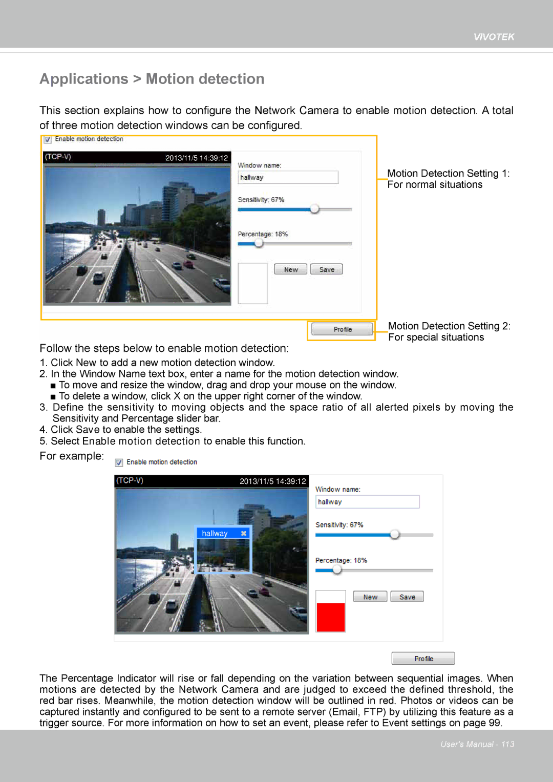 Vivotek FD8365EHV user manual Applications Motion detection 