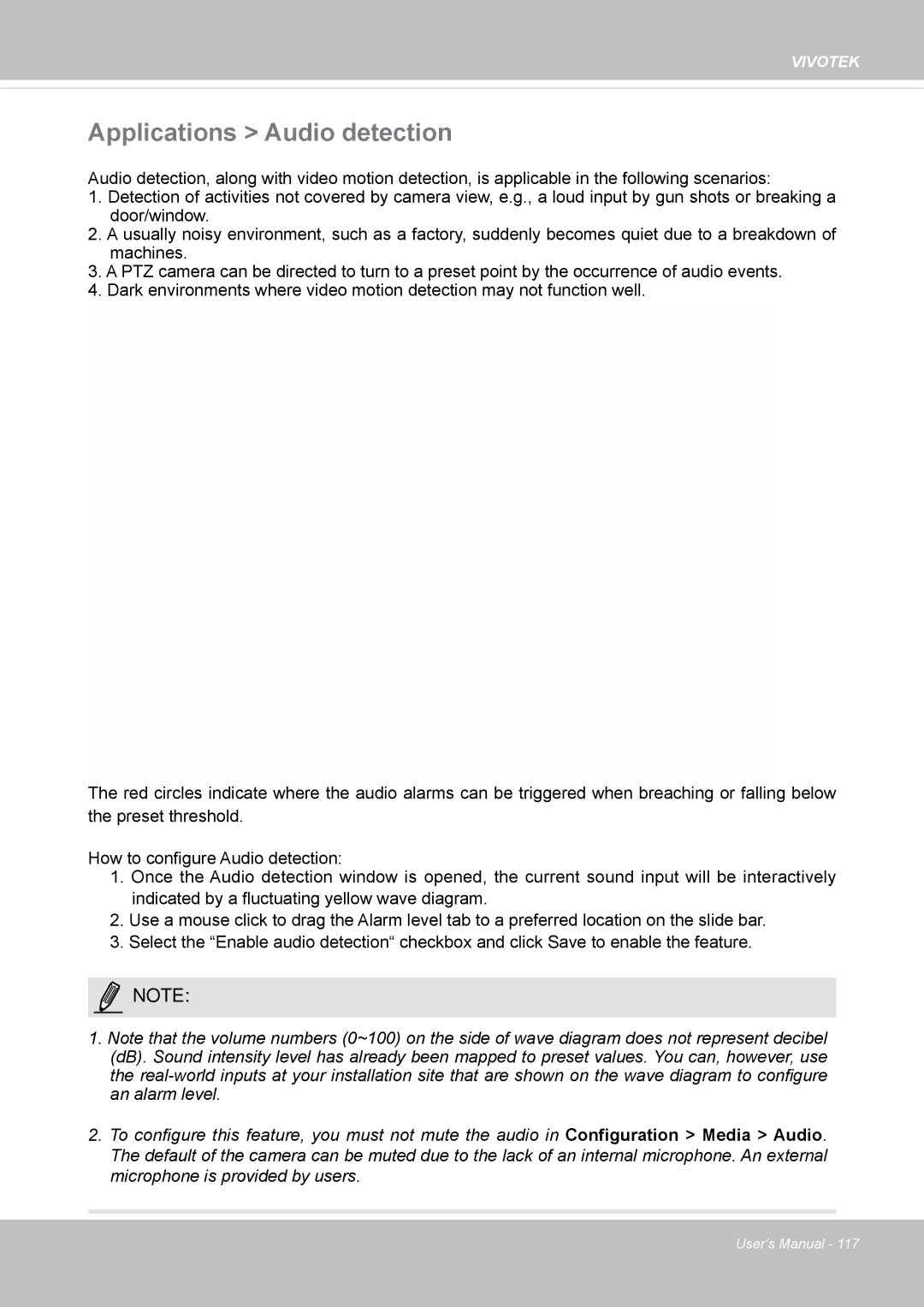 Vivotek FD8365EHV user manual Applications Audio detection 