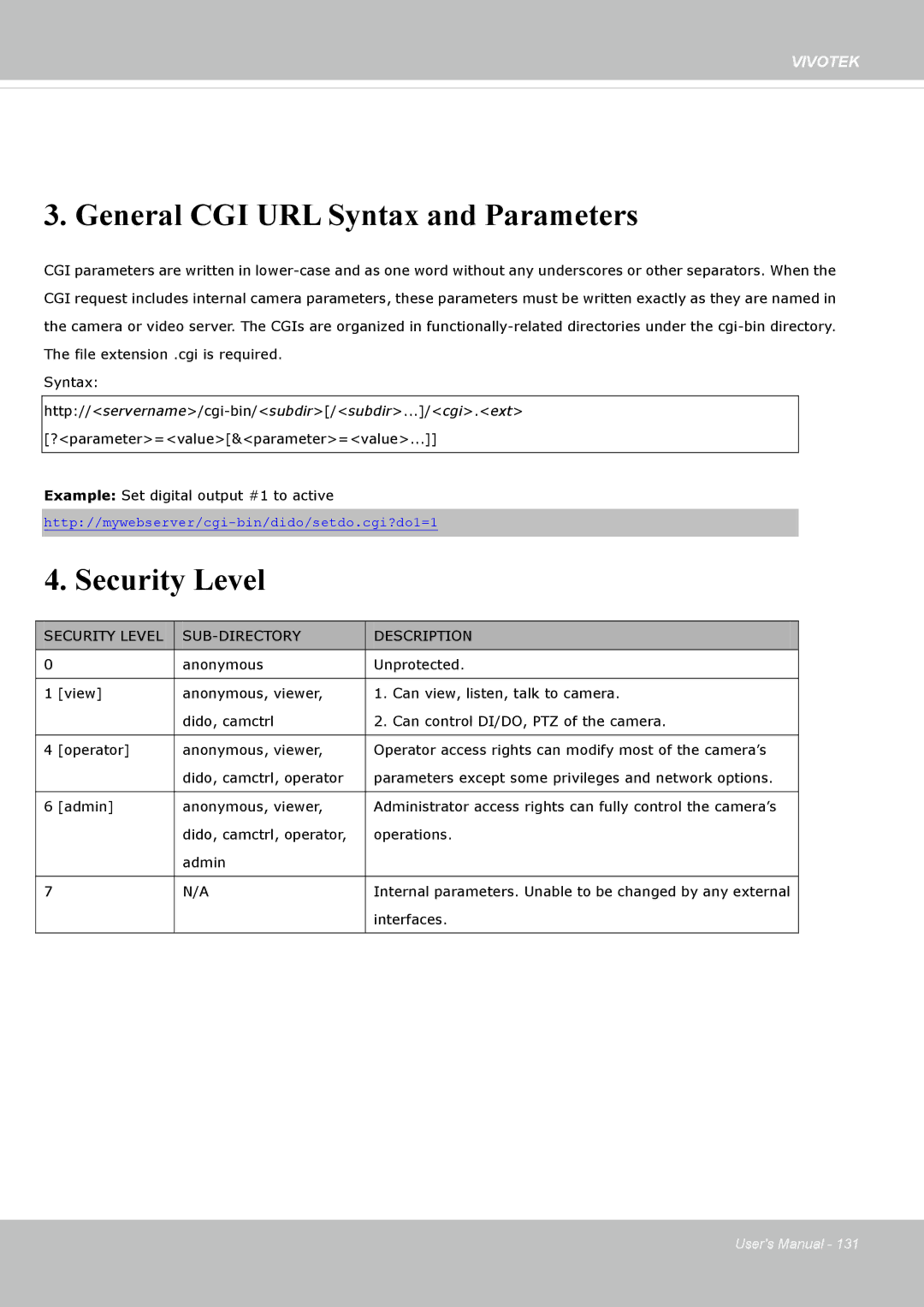 Vivotek FD8365EHV user manual General CGI URL Syntax and Parameters 