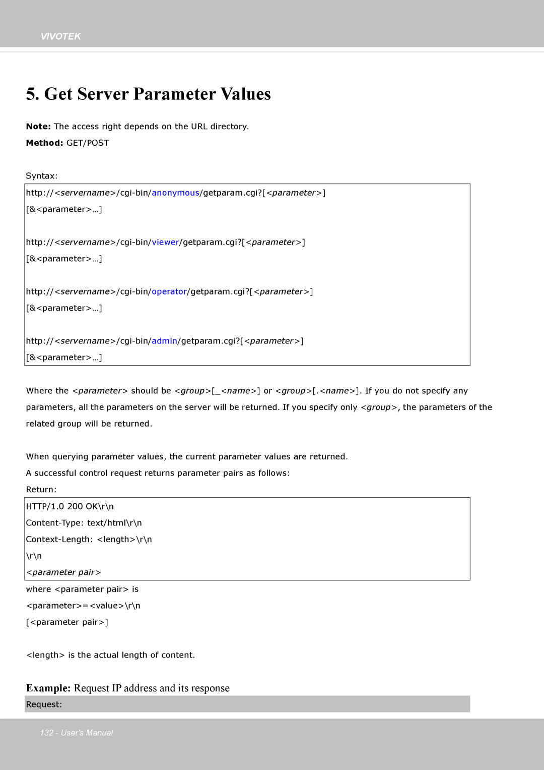 Vivotek FD8365EHV user manual Get Server Parameter Values 