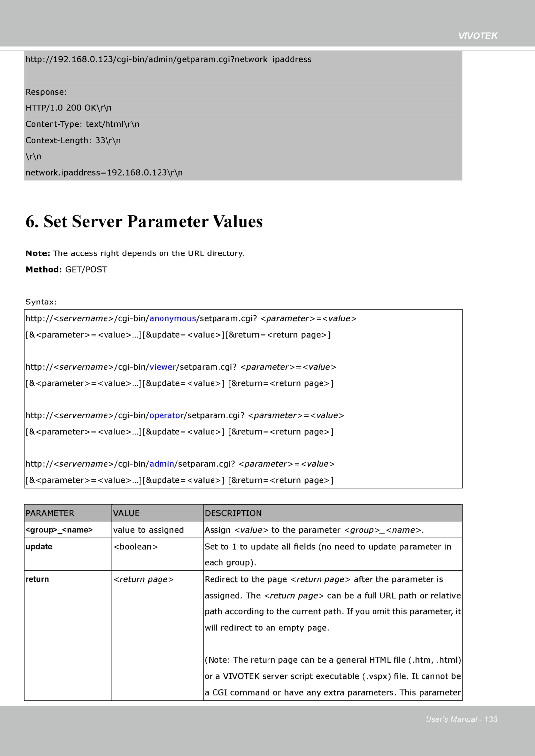 Vivotek FD8365EHV user manual Set Server Parameter Values 