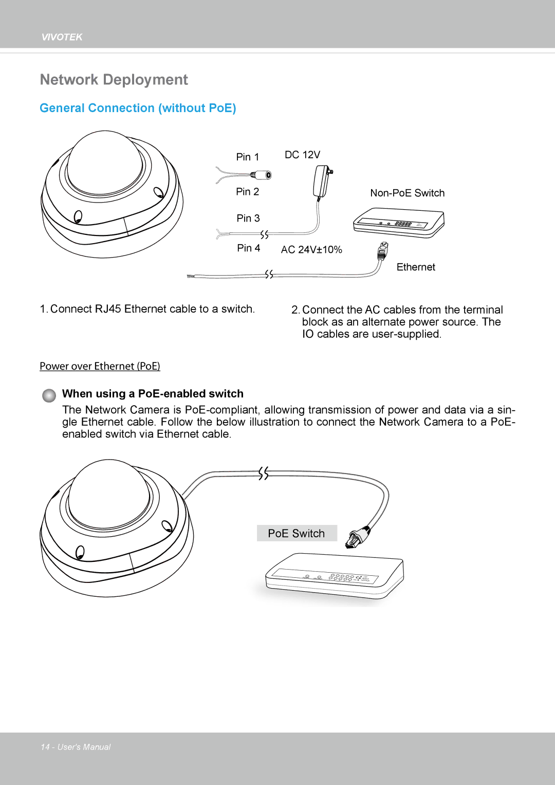 Vivotek FD8365EHV user manual Network Deployment, General Connection without PoE 