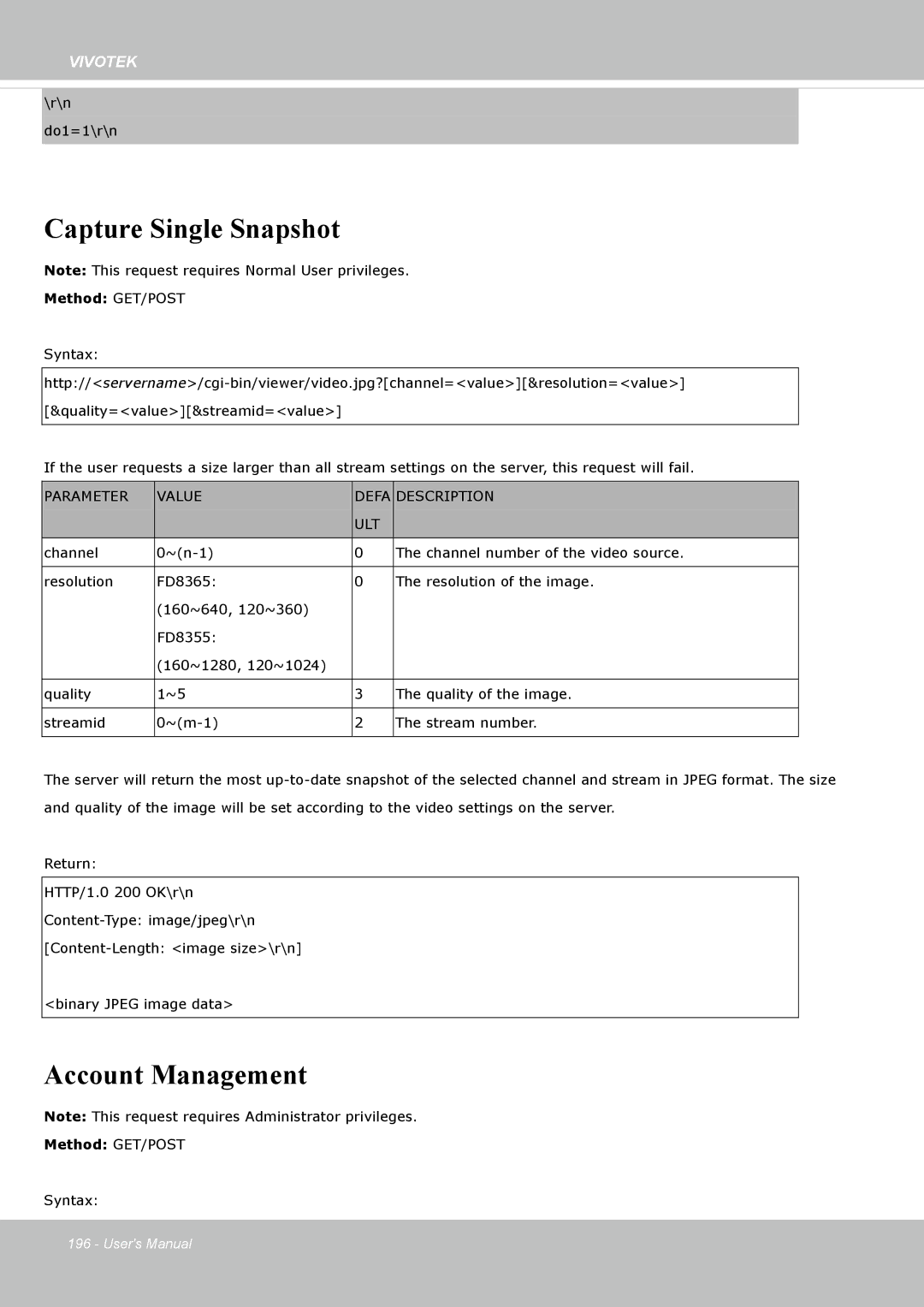 Vivotek FD8365EHV user manual Capture Single Snapshot, Account Management 