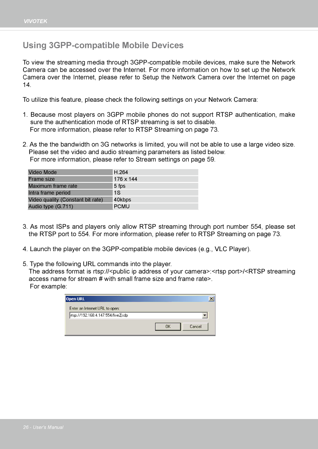 Vivotek FD8365EHV user manual Using 3GPP-compatible Mobile Devices 