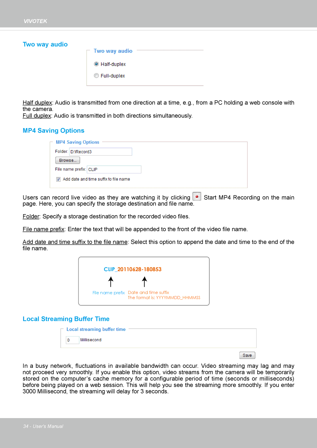 Vivotek FD8365EHV user manual Two way audio 