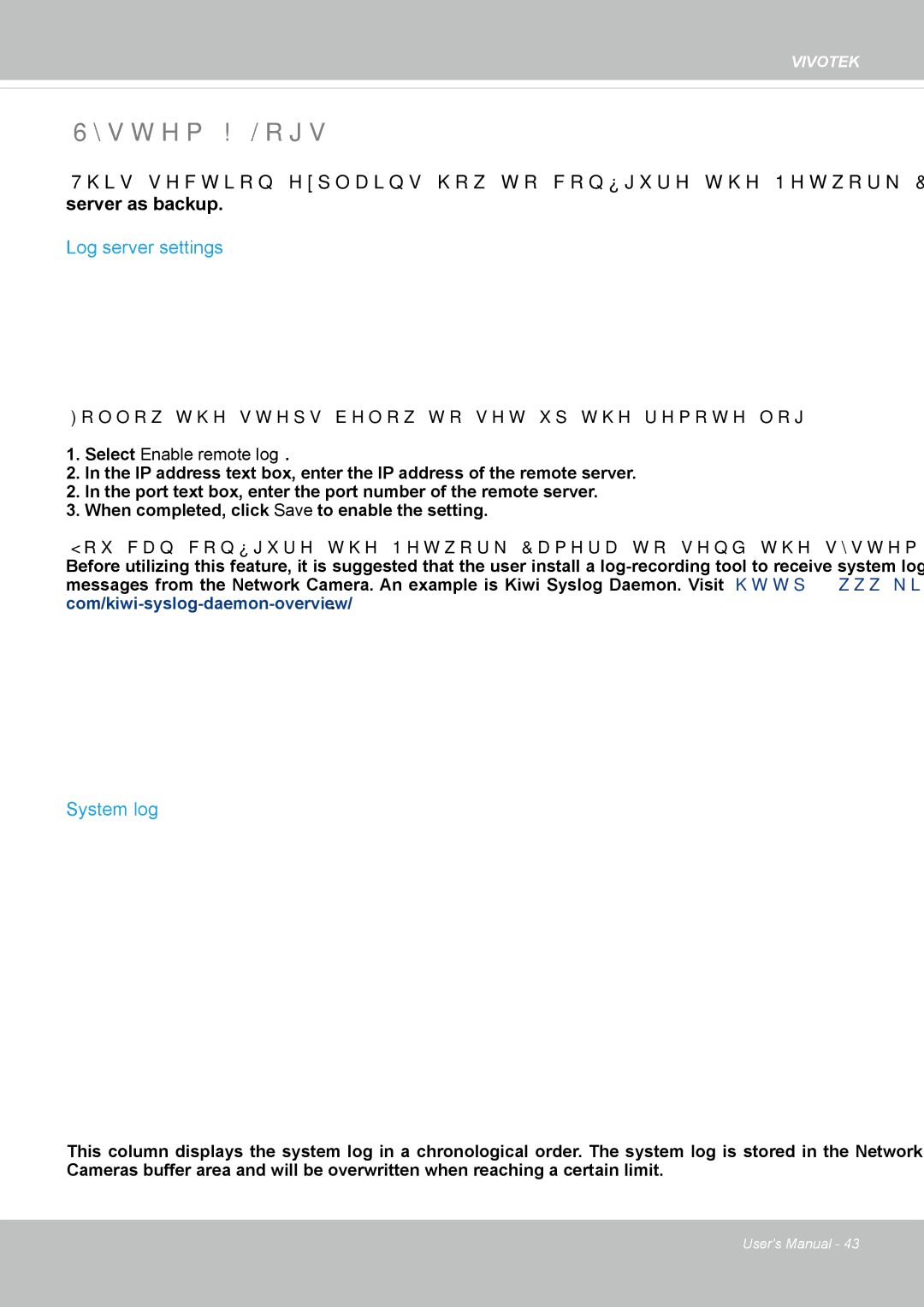 Vivotek FD8365EHV user manual System Logs, Log server settings, System log 