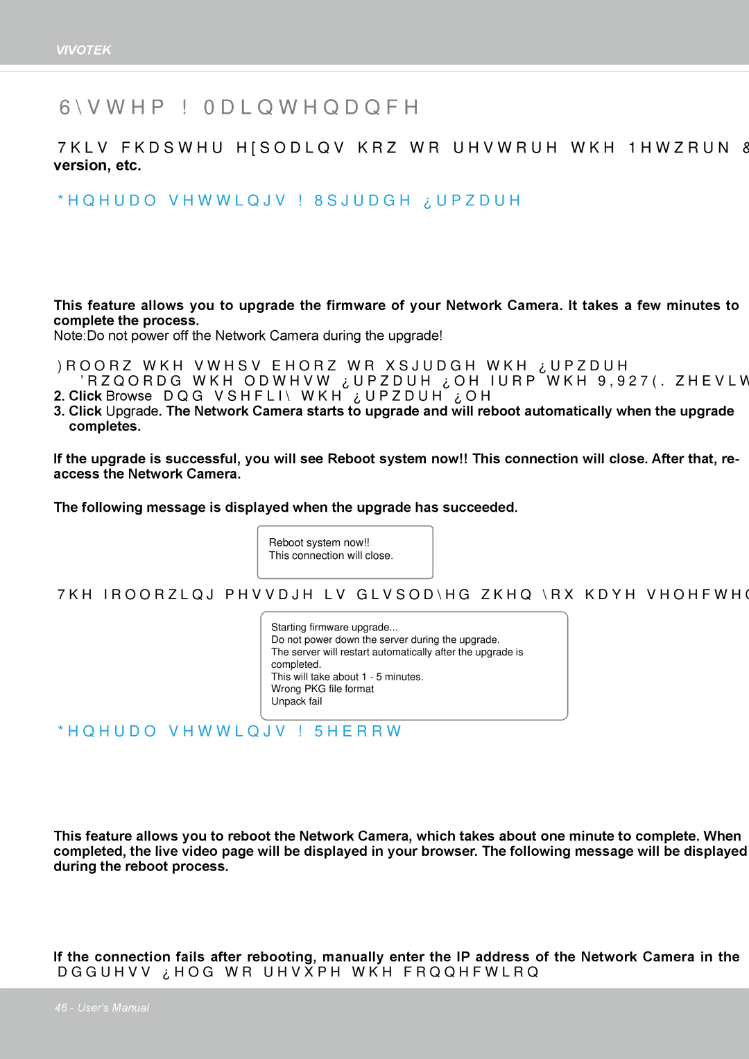 Vivotek FD8365EHV user manual System Maintenance, General settings Upgrade firmware, General settings Reboot 