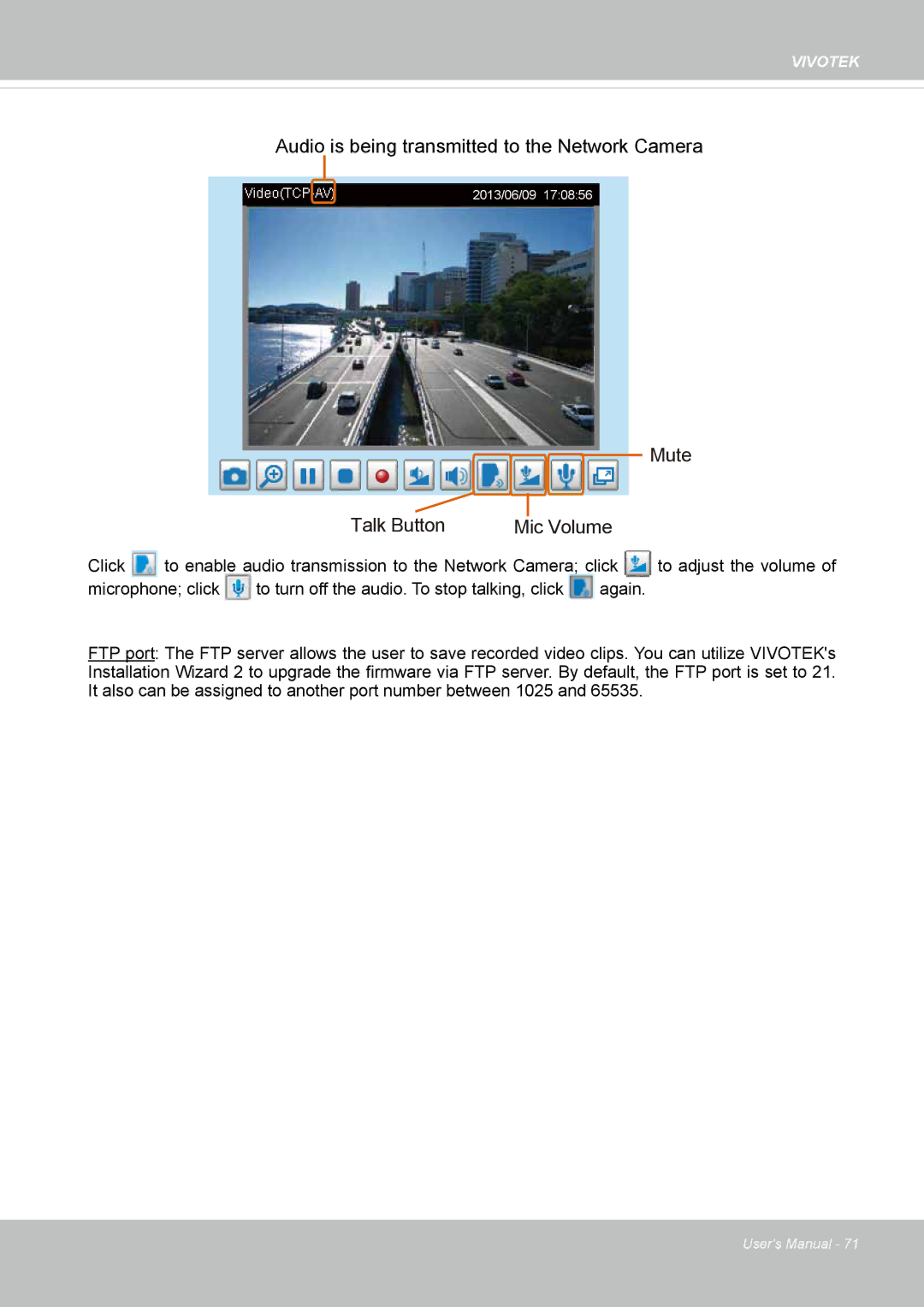 Vivotek FD8365EHV user manual Talk Button Mute Mic Volume 