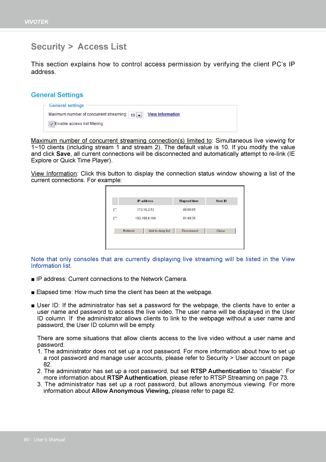 Vivotek FD8365EHV user manual Security Access List, General Settings 