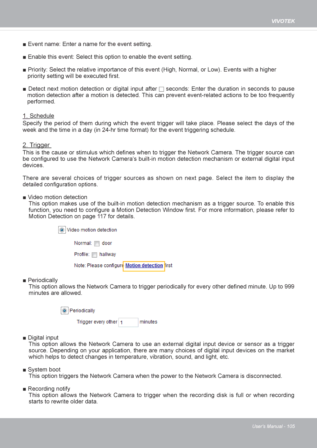 Vivotek FD8371EV user manual Trigger 