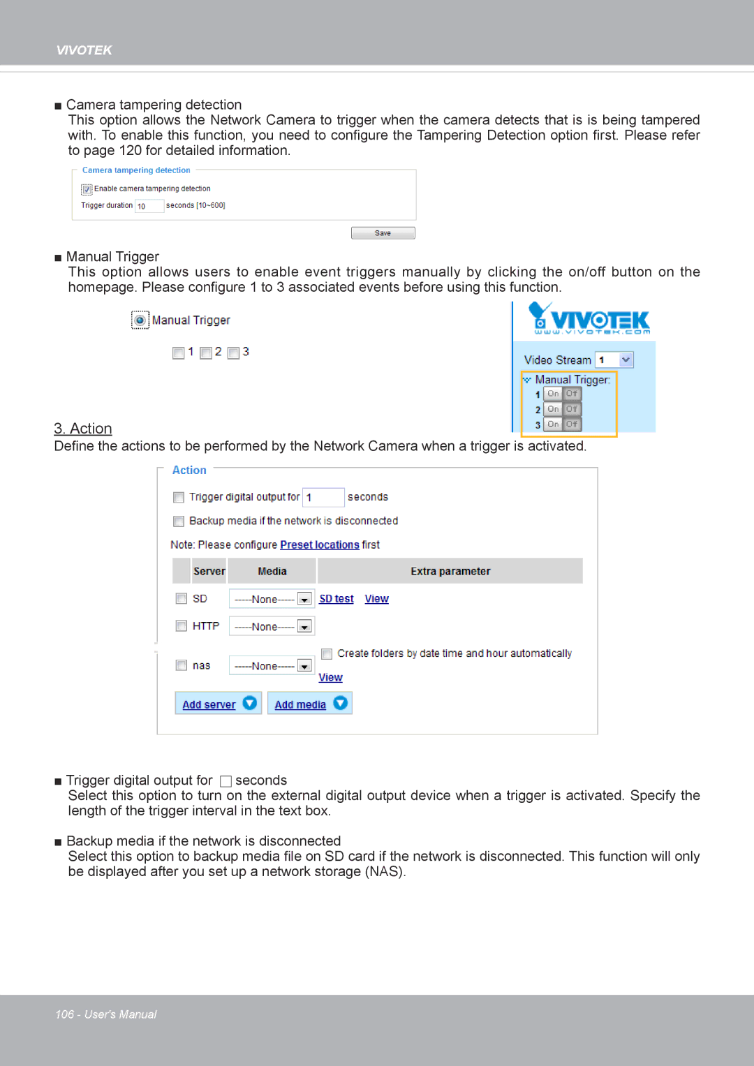 Vivotek FD8371EV user manual Action 