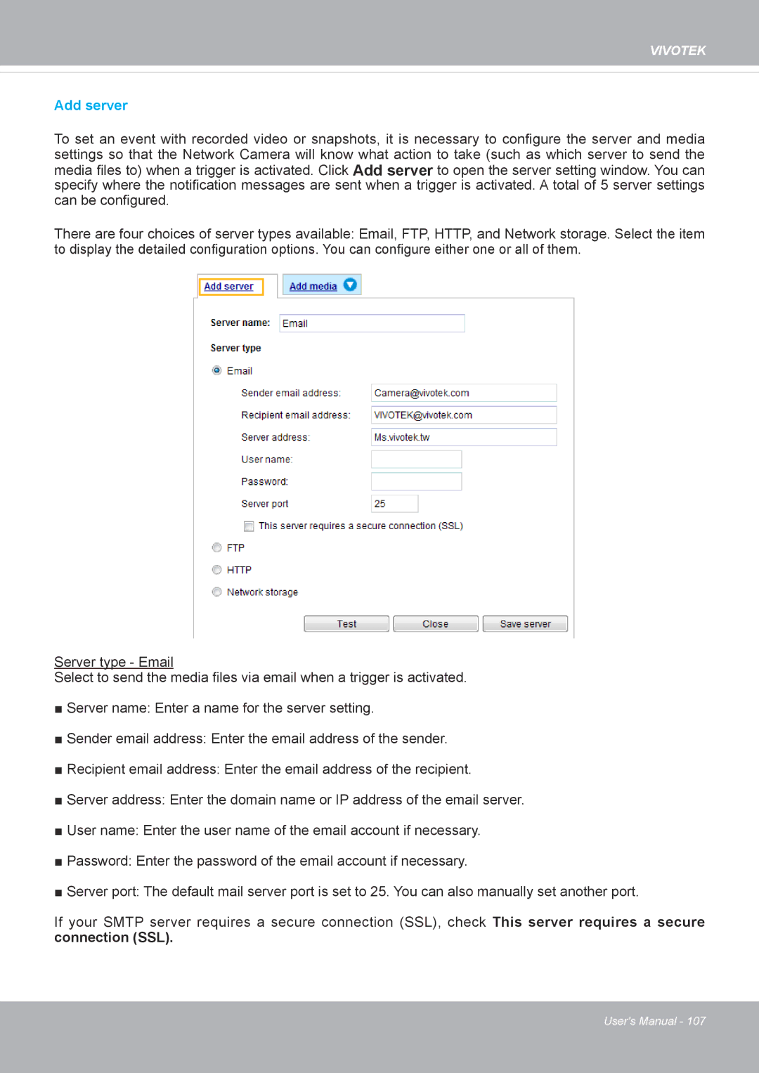 Vivotek FD8371EV user manual Add server 