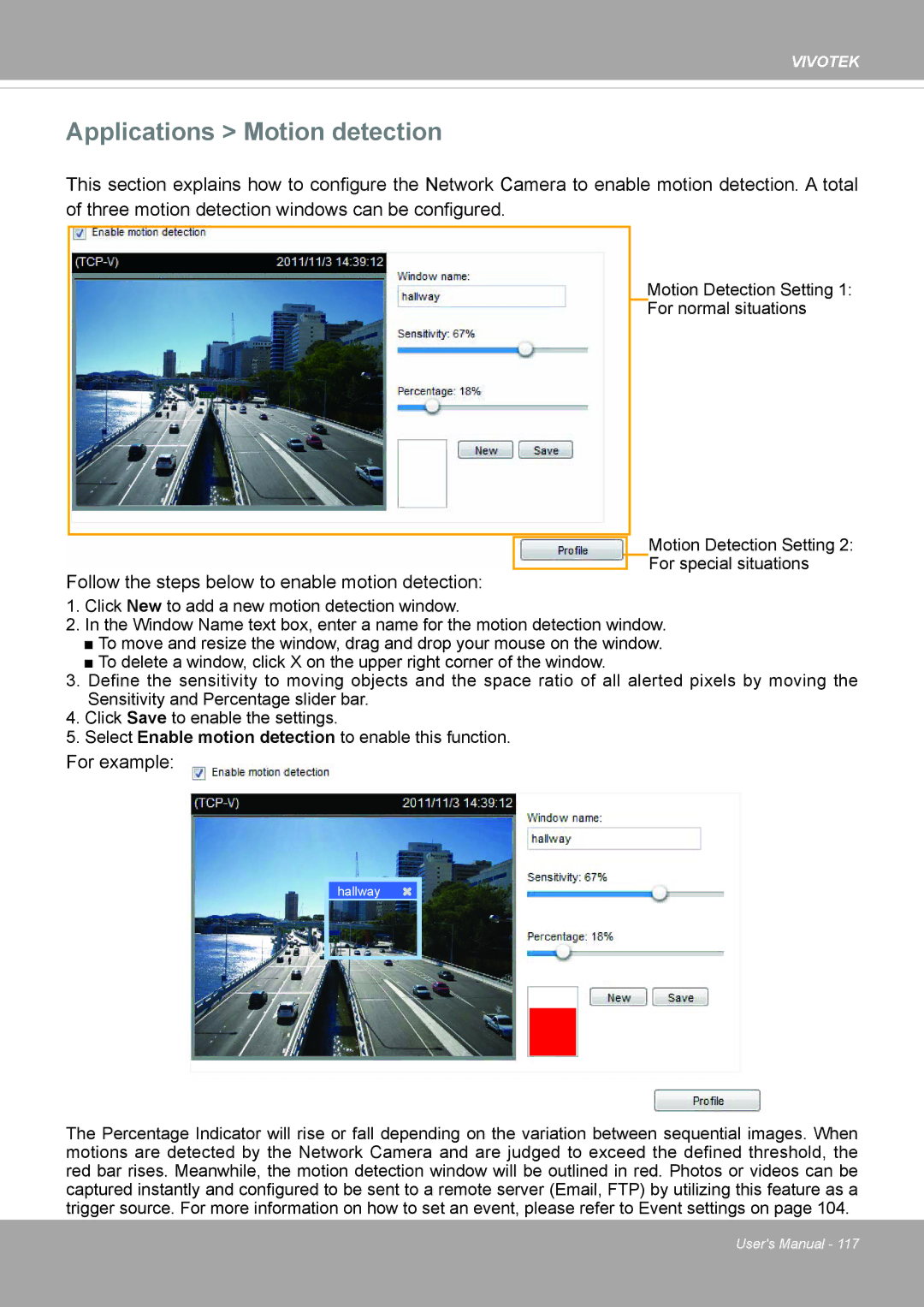 Vivotek FD8371EV user manual Applications Motion detection 