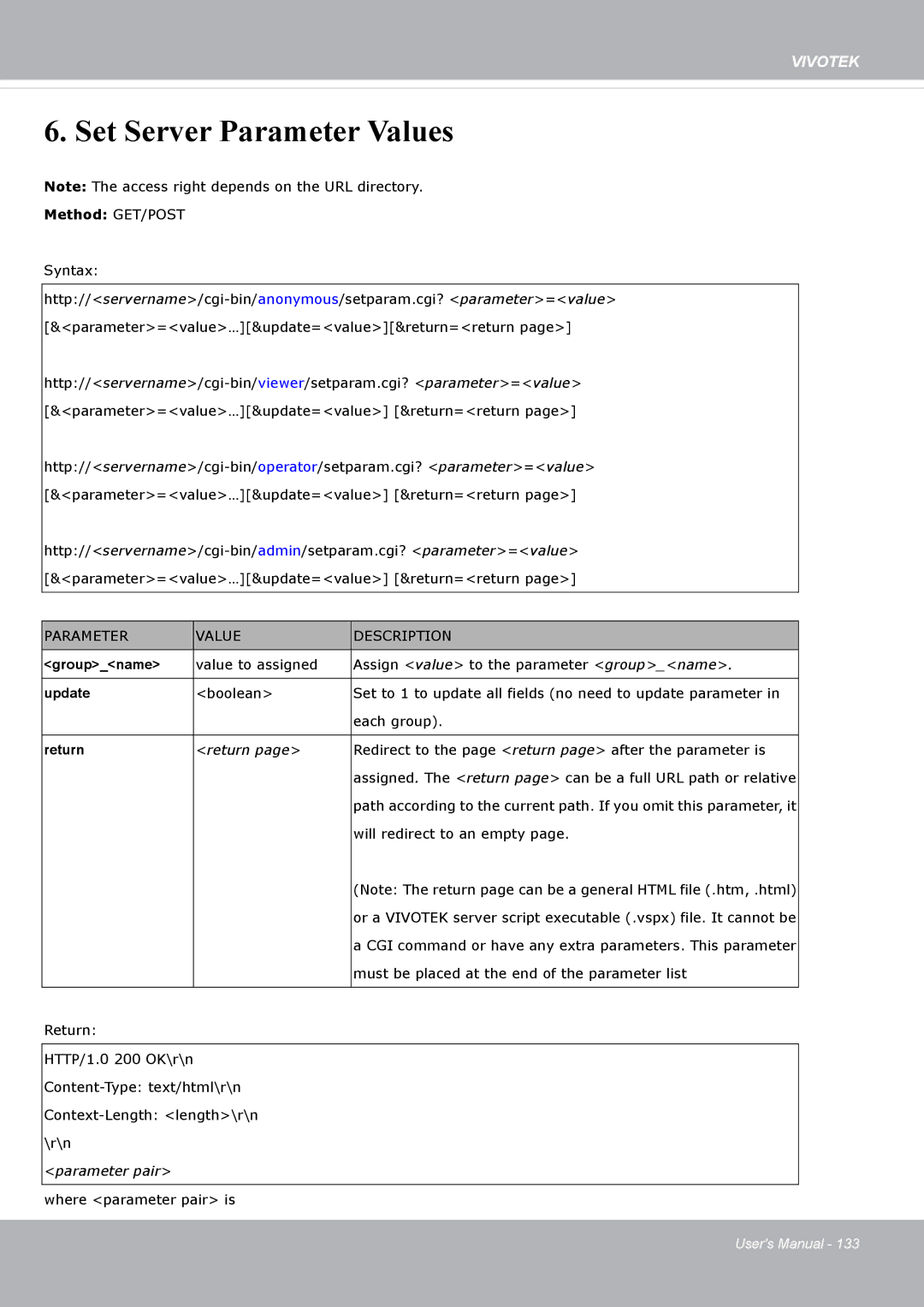 Vivotek FD8371EV user manual Set Server Parameter Values 