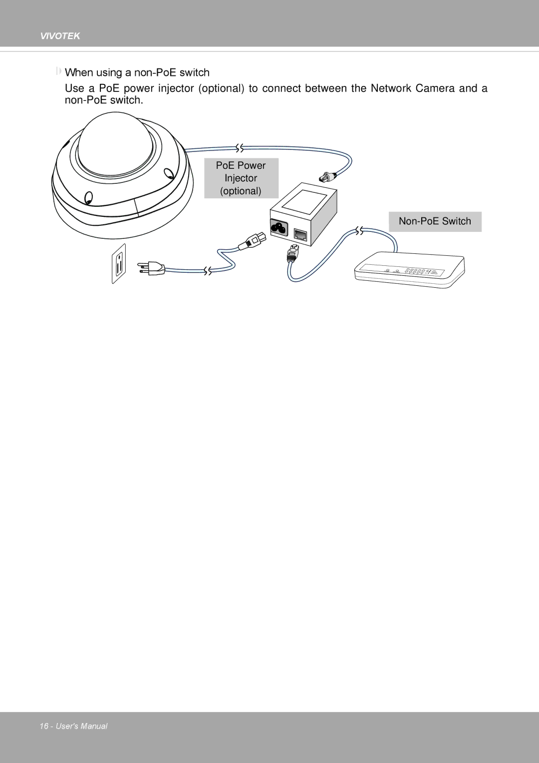 Vivotek FD8371EV user manual When using a non-PoE switch 