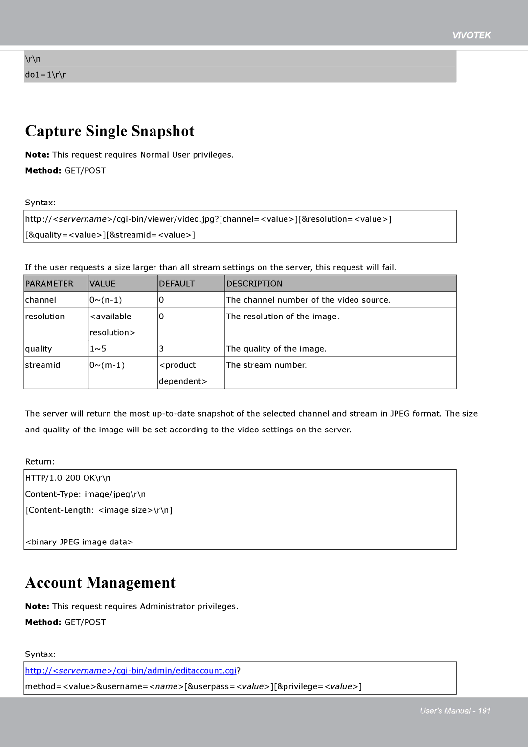 Vivotek FD8371EV user manual Capture Single Snapshot, Account Management 