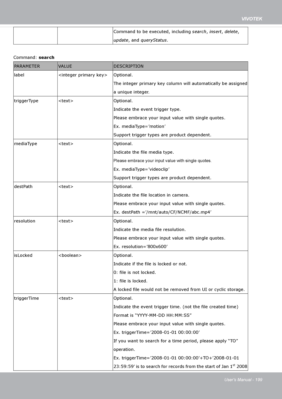 Vivotek FD8371EV user manual Update , and queryStatus 