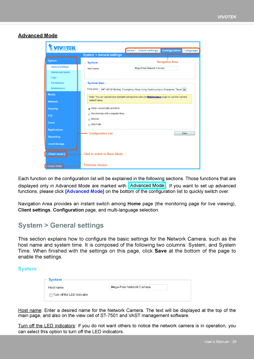 Vivotek FD8371EV user manual System General settings 