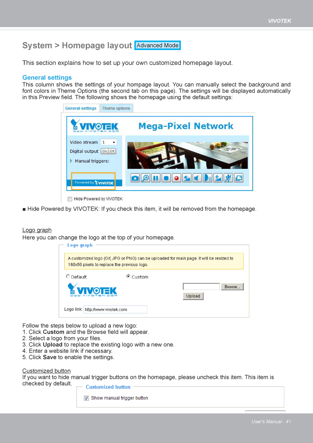 Vivotek FD8371EV user manual System Homepage layout, General settings 