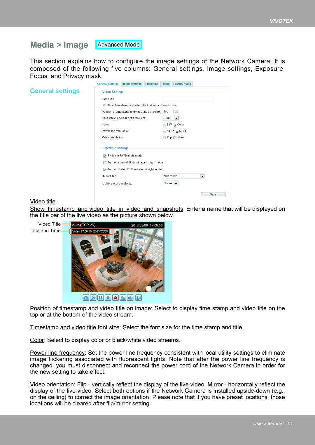 Vivotek FD8371EV user manual Media Image, General settings 