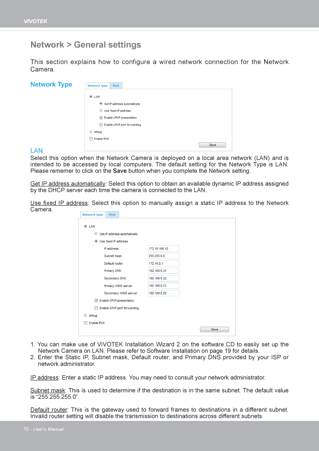 Vivotek FD8371EV user manual Network General settings, Network Type 