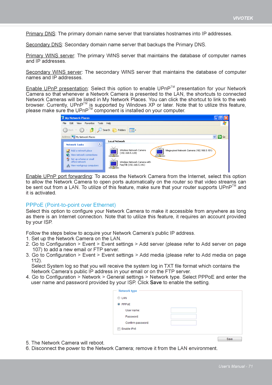 Vivotek FD8371EV user manual PPPoE Point-to-point over Ethernet 