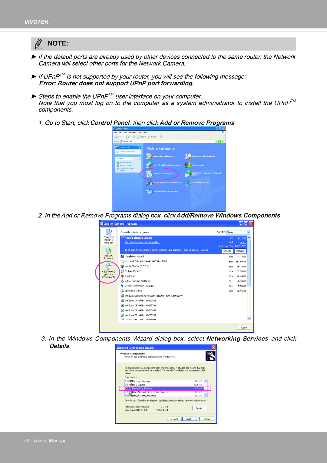 Vivotek FD8371EV user manual Error Router does not support UPnP port forwarding 