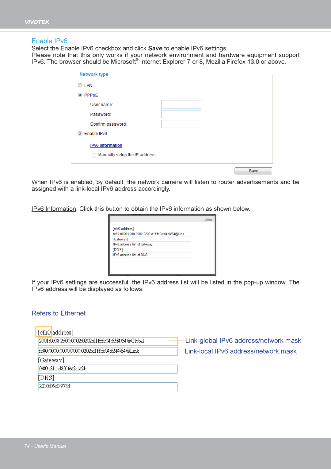 Vivotek FD8371EV user manual Enable IPv6 