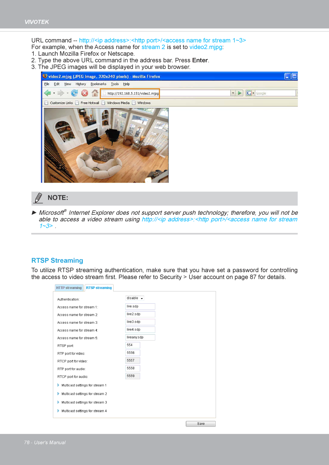 Vivotek FD8371EV user manual Rtsp Streaming 