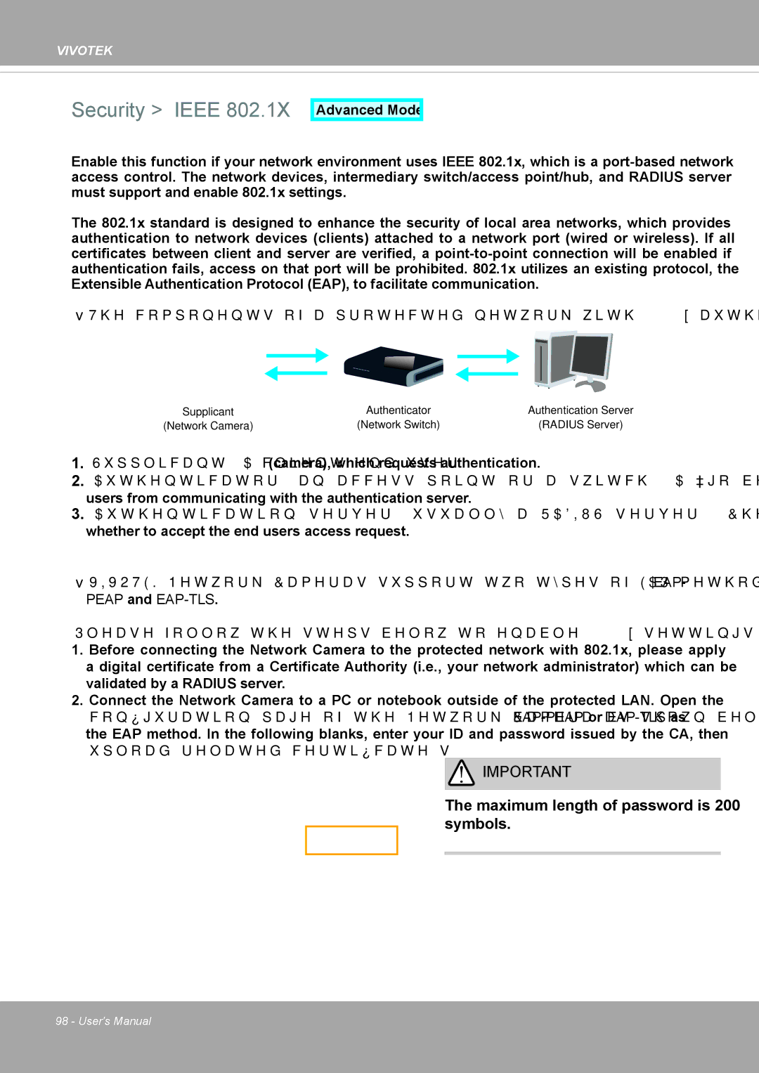 Vivotek FD8371EV user manual Security Ieee, Maximum length of password is 200 symbols 