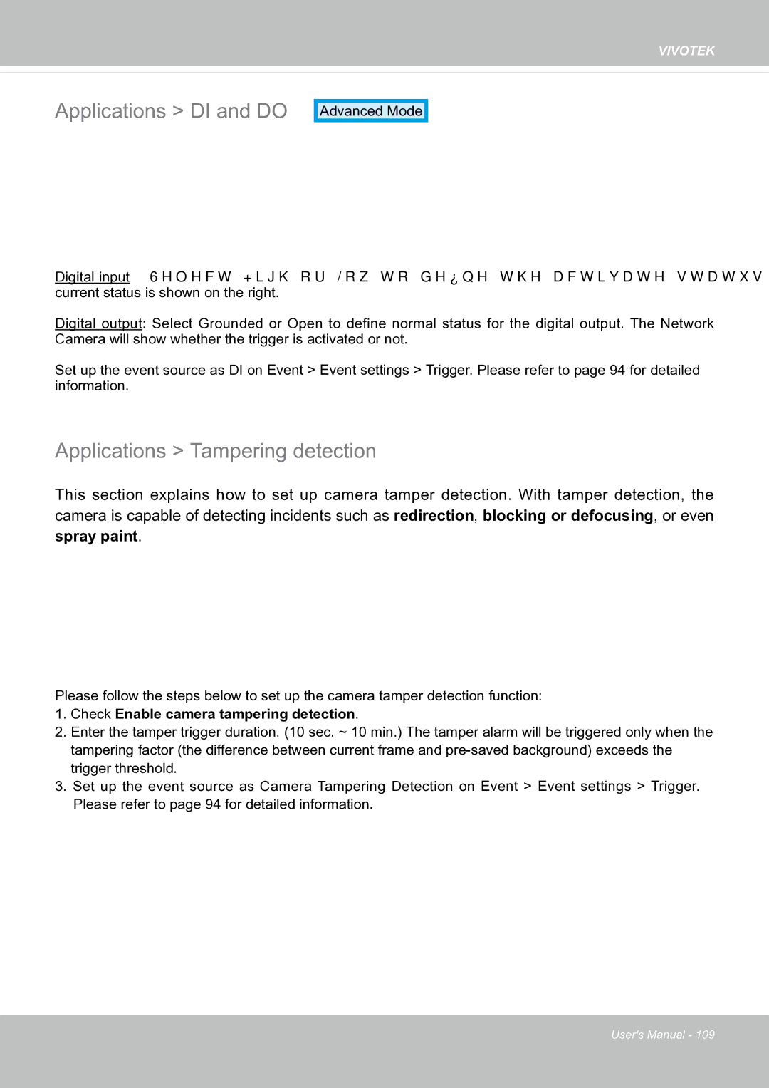 Vivotek FE8171V manual Applications DI and do, Applications Tampering detection 