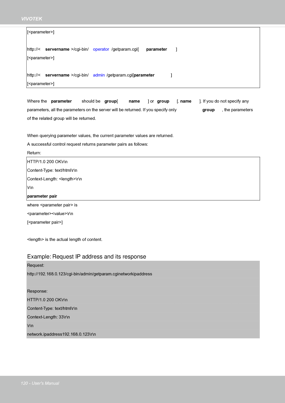 Vivotek FE8171V manual Example Request IP address and its response 