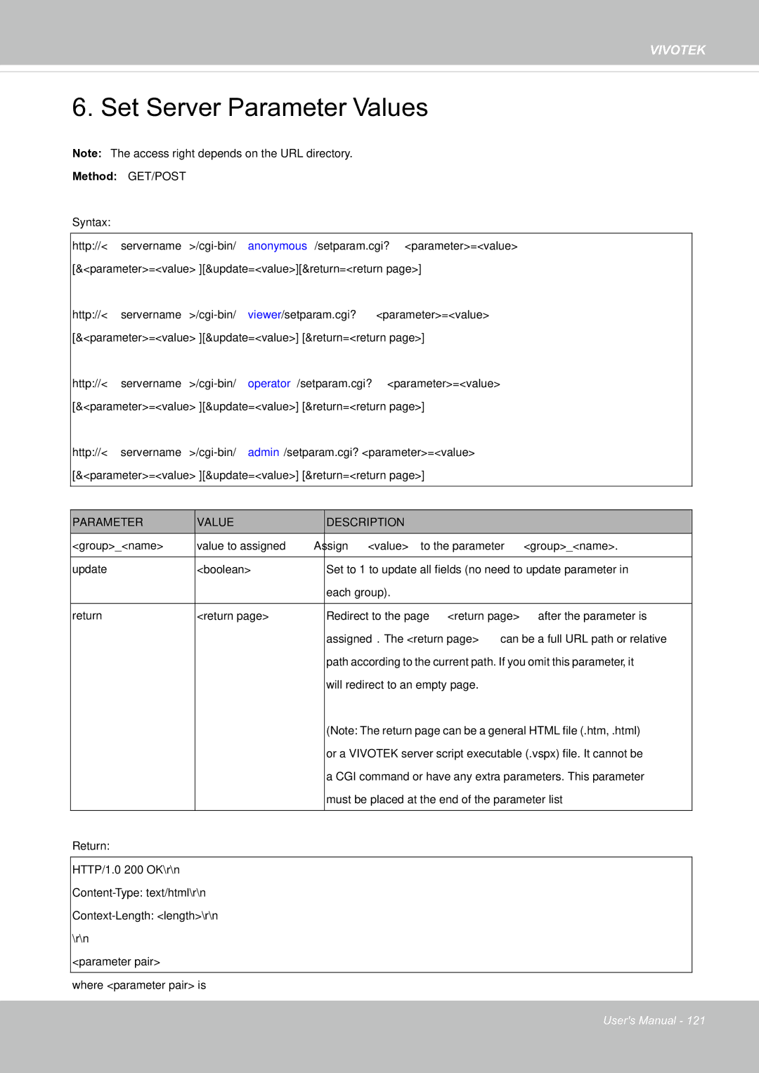 Vivotek FE8171V manual Set Server Parameter Values 