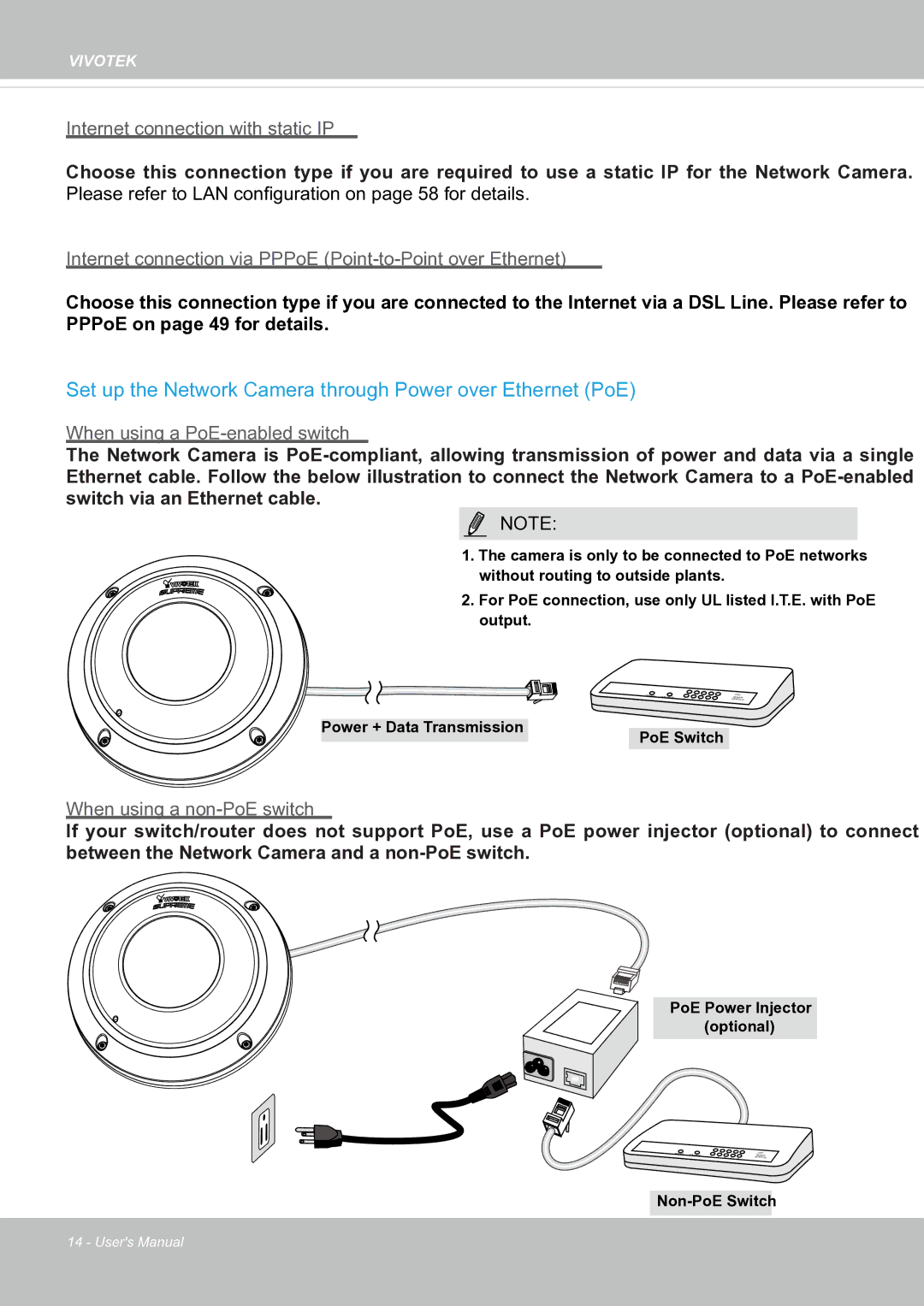 Vivotek FE8171V manual Set up the Network Camera through Power over Ethernet PoE 