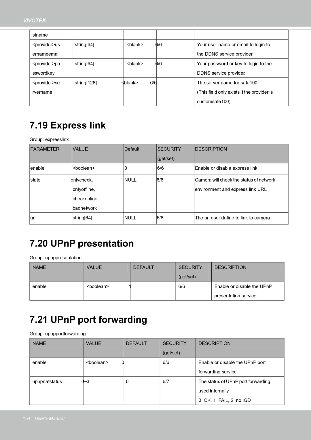 Vivotek FE8171V manual Express link, UPnP presentation, UPnP port forwarding 