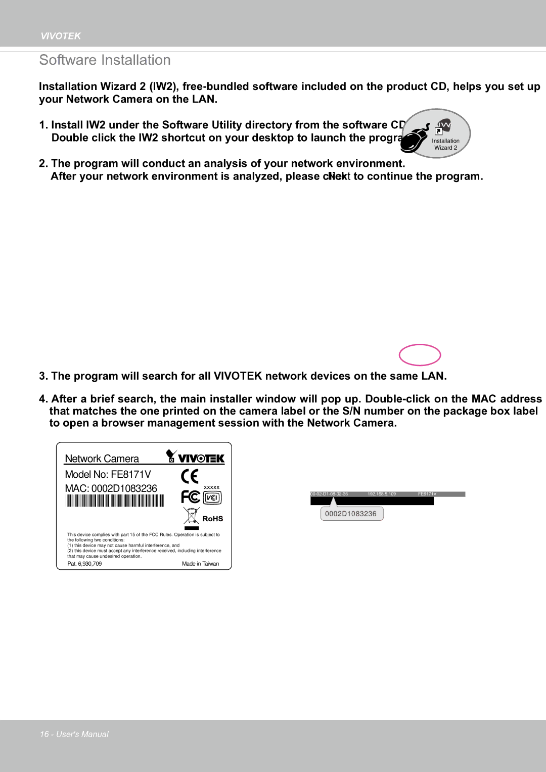 Vivotek FE8171V manual Software Installation, Network Camera 