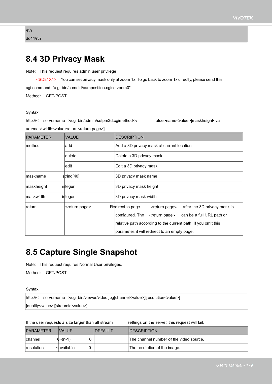 Vivotek FE8171V manual 3D Privacy Mask, Capture Single Snapshot 