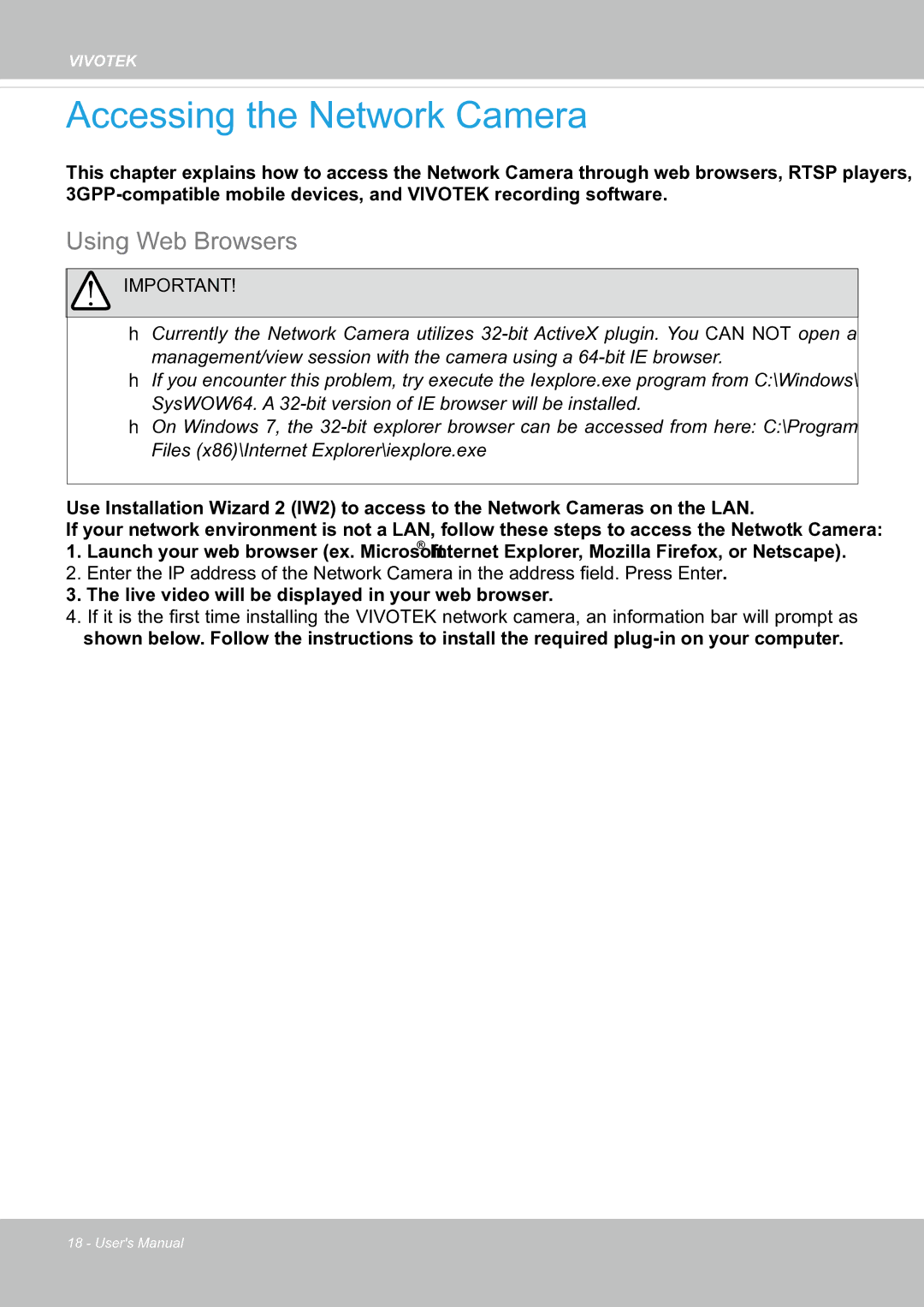 Vivotek FE8171V manual Accessing the Network Camera, Using Web Browsers 