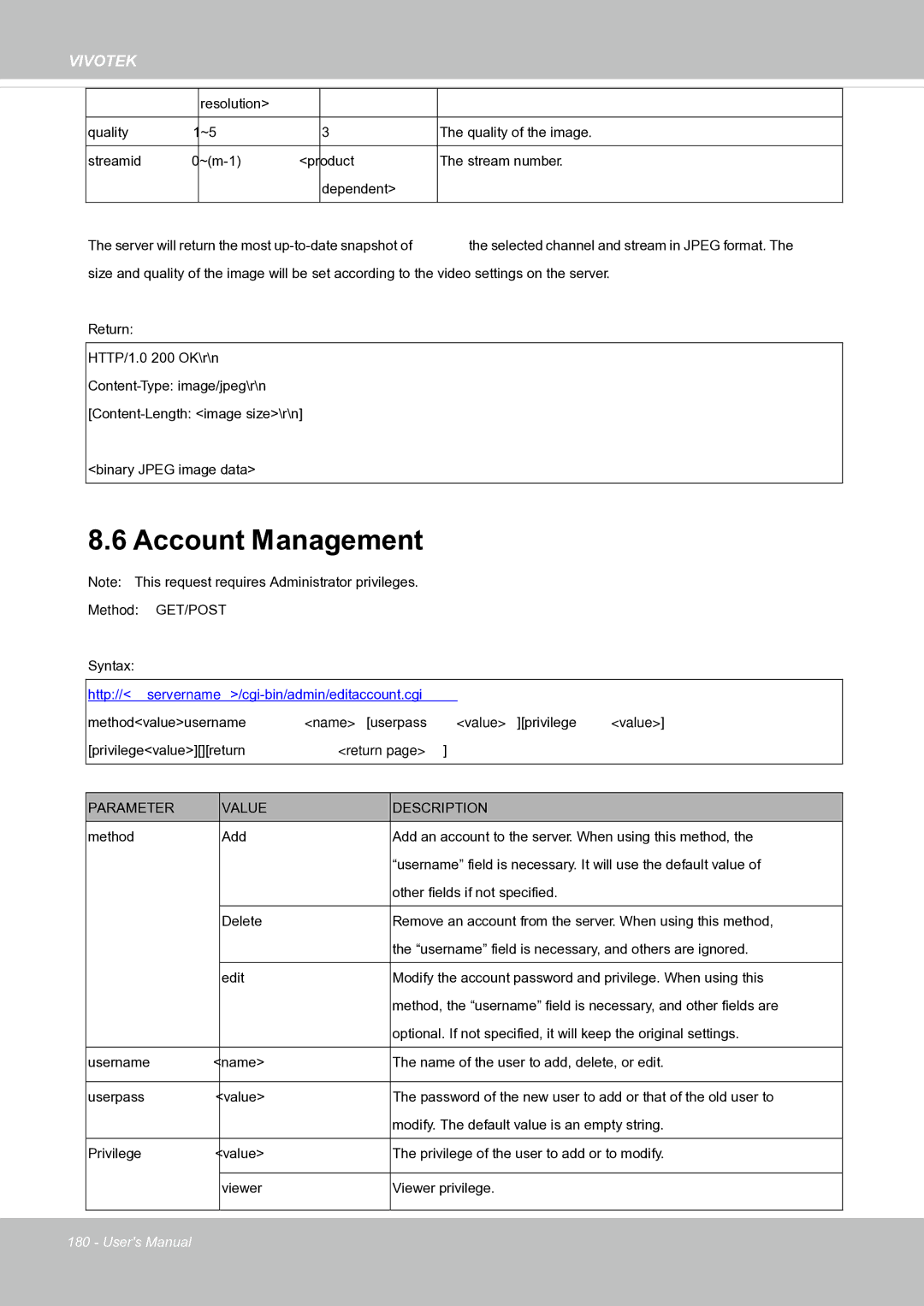 Vivotek FE8171V manual Account Management 