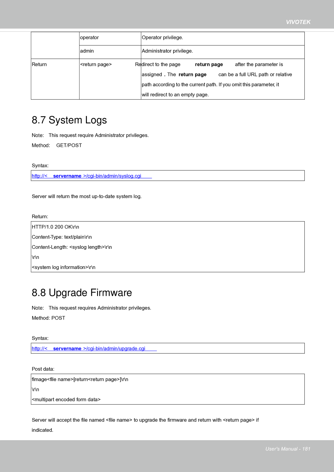 Vivotek FE8171V manual System Logs, Upgrade Firmware 